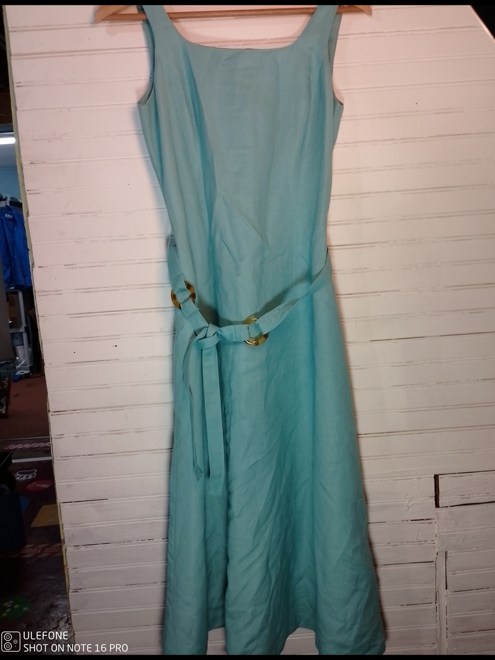 Sleeveless Midi Dress with Belted Rings in Light Teal
